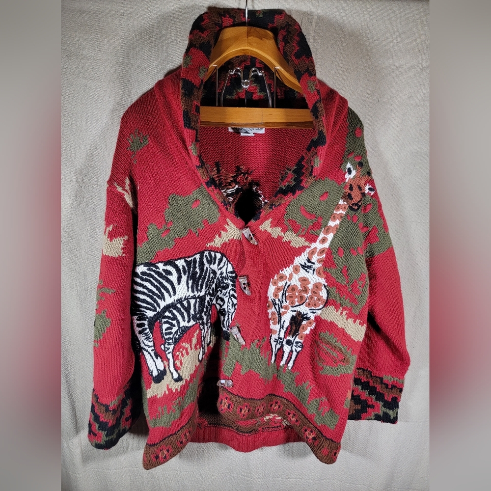Vintage Alexa Grace African Safari Animals Cardigan Sweater - Size medium